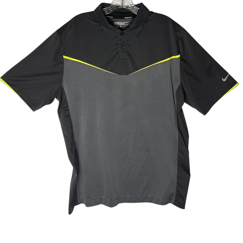 Nike Golf Tour Performance Dri-FIT Polo Shirt Mens Large Black Grey Volt Yellow